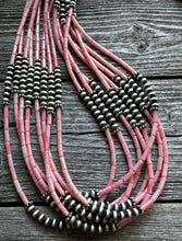 Load image into Gallery viewer, Sterling Silver Multi Strand Pink Coral W Pearls Bead Necklace 30 Inch