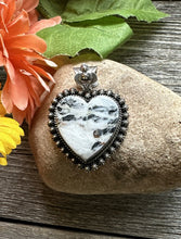 Load image into Gallery viewer, Navajo Sterling Silver White Buffalo Turquoise Heart Pendant. H Piasso