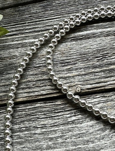 Sterling Silver 5mm 21 Inch Shiny Pearls Bead Necklace