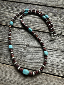 Sterling Silver Purple Spiny Oyster W Turquoise Bead Necklace. 24 Inch