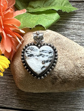 Load image into Gallery viewer, Navajo Sterling Silver White Buffalo Turquoise Heart Pendant. H Piasso