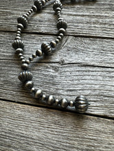 Load image into Gallery viewer, Sterling Silver Pearls W Corrugated Bead Necklace. 22 Inch