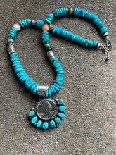 Load image into Gallery viewer, Navajo Sterling silver turquoise coin pendant necklace 18 Inch