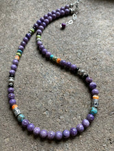 Load image into Gallery viewer, Sterling Silver Charoite Multi Stone Bead Necklace. 18.25 inch