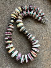 Load image into Gallery viewer, Sterling Silver Purple Spiny Oyster with Turquoise Bead Necklace. 18 inch