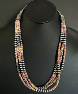 Sterling Silver Multi Strand Multi Color Shell W Pearls Bead Necklace. 26 inch