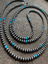 Load image into Gallery viewer, 60” Sterling Silver Sleeping Beauty Turquoise 5mm Navajo Pearls Bead Necklace