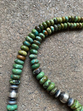 Load image into Gallery viewer, Sterling Silver Graduated Green Turquoise Bead Necklace. 18 inch