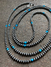 Load image into Gallery viewer, 60” Sterling Silver Sleeping Beauty Turquoise 5mm Navajo Pearls Bead Necklace