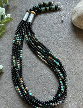 Load image into Gallery viewer, Sterling Silver Multi Strand Black Onyx Turquoise Bead Necklace. 24 Inch
