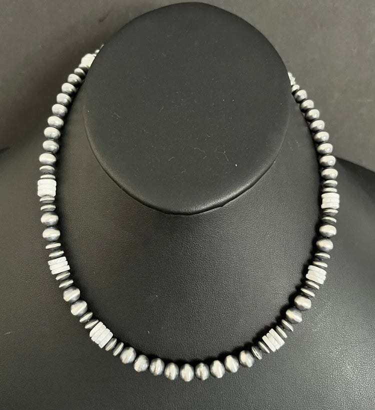 Sterling Silver White Bead W Pearls Necklace. 18 inch