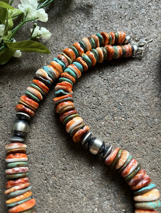 Sterling Silver Graduated Spiny Oyster Turquoise Bead Necklace 18 Inch