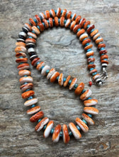 Load image into Gallery viewer, Sterling Silver Graduated Spiny Oyster Turquoise Bead Necklace 25 inch