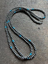 Load image into Gallery viewer, 60” Sterling Silver Sleeping Beauty Turquoise 6mm Pearls Bead Necklace