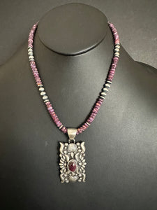 Navajo Sterling silver purple spiny oyster necklace pendant