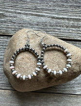 Load image into Gallery viewer, Sterling Silver Pink Conch W Pearls Bead Hoop Earrings. 2.5 Inch.