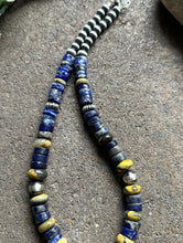 Load image into Gallery viewer, Sterling Silver Graduated Lapis Bumblebee Jasper Bead Necklace 18 inch