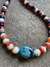 Load image into Gallery viewer, Sterling Silver Multi Stone Spiny Oyster Lapis Turquoise Bead Necklace 18 inch