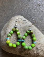 Load image into Gallery viewer, Sterling Silver Green Blue Turquoise Bead Loop Earrings.