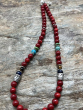 Load image into Gallery viewer, Sterling Silver Multi Stone Red Coral Bead Necklace 18 inch