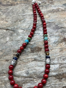 Sterling Silver Multi Stone Red Coral Bead Necklace 18 inch