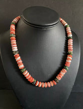 Load image into Gallery viewer, Sterling Silver Spiny Oyster Green Turquoise Bead Necklace. 18 inch