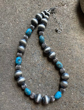 Load image into Gallery viewer, Sterling Silver Turquoise W Navajo Pearls Choker Bead Necklace. 14 inch