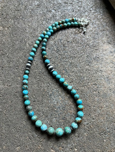 Sterling Silver Round Turquoise Bead Necklace 18 inch