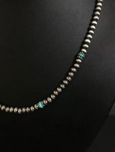 Load image into Gallery viewer, Sterling Silver Navajo Pearls with Turquoise Bead Necklace. 16 inch