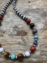 Load image into Gallery viewer, Sterling Silver Multi Stone Round W Navajo Pearls Bead Necklace 18 inch