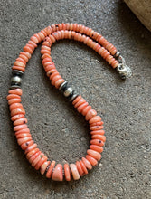 Load image into Gallery viewer, Sterling Silver Graduated Pink Coral Bead Necklace 18 inch