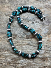 Load image into Gallery viewer, Sterling Silver Turquoise Nuggets Pearls Bead Necklace. 19 inch
