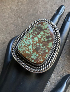 Native American Sterling Silver Green Royston Turquoise Adjustable Ring. CY