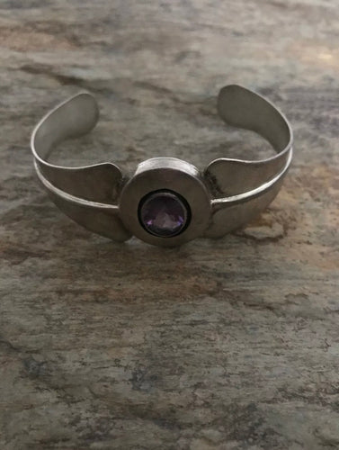 Vintage Old Pawn Sterling Silver Amethyst Cuff Bracelet. J W Toadlena