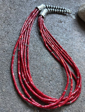 Load image into Gallery viewer, Sterling Silver Multi Strand Red Coral Bead Necklace 24 Inch
