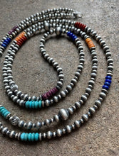 Load image into Gallery viewer, Long Sterling Silver Multi Stone Bead Necklace. 60 inch