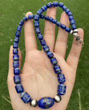Load image into Gallery viewer, Sterling Silver Graduated Lapis Bead Necklace. 18 inch