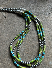 Load image into Gallery viewer, Sterling Silver Multi Strand Blue Green Turquoise Bead Necklace. 24 inch