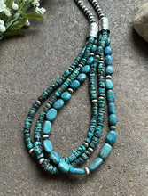 Load image into Gallery viewer, Sterling Silver Multi Strand Turquoise W Pearls Bead Necklace. 24 inch