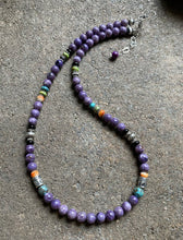 Load image into Gallery viewer, Sterling Silver Charoite Multi Stone Bead Necklace. 18.25 inch