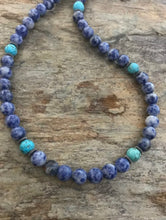 Load image into Gallery viewer, Sterling Silver Lapis Turquoise Bead Necklace. 18 inch