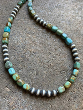 Load image into Gallery viewer, Sterling Silver Turquoise W Navajo Pearls Bead Necklace. 18 inch