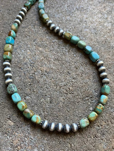 Sterling Silver Turquoise W Navajo Pearls Bead Necklace. 18 inch