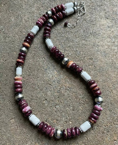 Sterling Silver Purple Spiny Oyster W Turquoise Bead Necklace. 18.5 inch