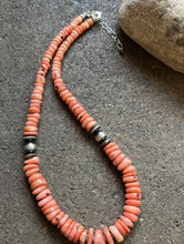 Load image into Gallery viewer, Sterling Silver Graduated Pink Coral Bead Necklace 18 inch