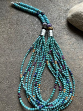Load image into Gallery viewer, Sterling Silver Multi Strand Multi Stone Turquoise Bead Necklace. 30 inch