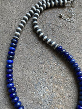 Load image into Gallery viewer, Sterling Silver Lapis W Navajo Pearls Bead Necklace. 18 inch. Gift