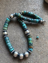 Load image into Gallery viewer, Sterling Silver Heishi Turquoise W 14mm Navajo Pearls Bead Necklace 18 inch