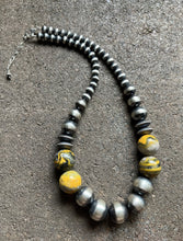 Load image into Gallery viewer, Sterling Silver Bumblebee Jasper W Pearls Bead Necklace. 18 inch