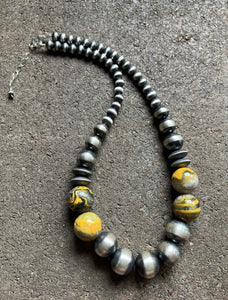 Sterling Silver Bumblebee Jasper W Pearls Bead Necklace. 18 inch